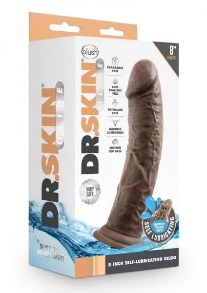 Blush Dr Skin Glide Self Lubricating Dildo 8 In Chocolate Female Sex Toys