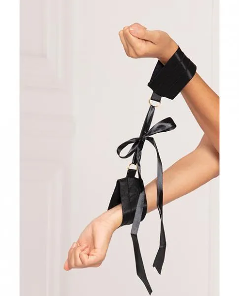 Couples 7 til Midnight Satin Elastic Cuffs D Ring Satin Ribbon Tie Black OS Couples 7 til Midnight Satin Elastic Cuffs D Ring Satin Ribbon Tie Black OS