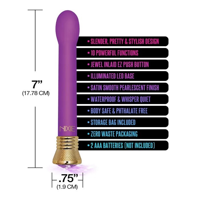 Female Sex Toys Global Novelties llc Nixie Jewel Satin Bulb Vibrator 10 Function Amethyst wstorage bag