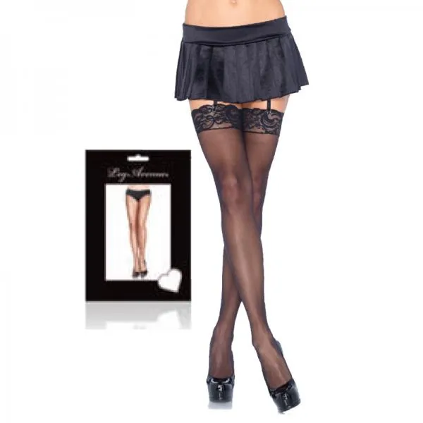 Nylon Sheer Thigh Highs Lace Top Plus Size Black Leg Avenue Plus Size