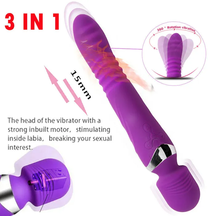 OOTYEMO Male Sex Toys Double Head Vibrating Heating Telescopic Plug