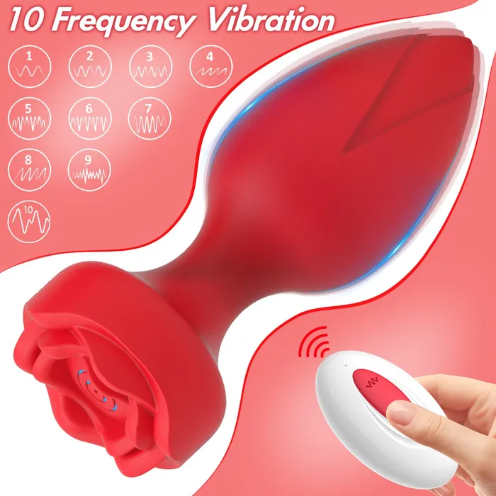 AH ROSE Remote Control Anal Plug Vibrator Red AH Anal