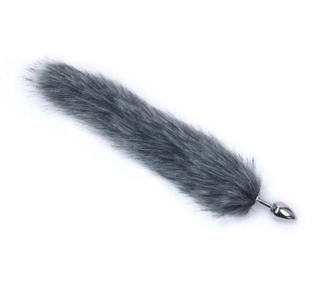Kinkpod Anal Stainless Steele Fox Tail Plug for Stimulation Costumes Cosplay in Black Natural Fox Purple Red Rose Red White Blue Brown Gray Pink